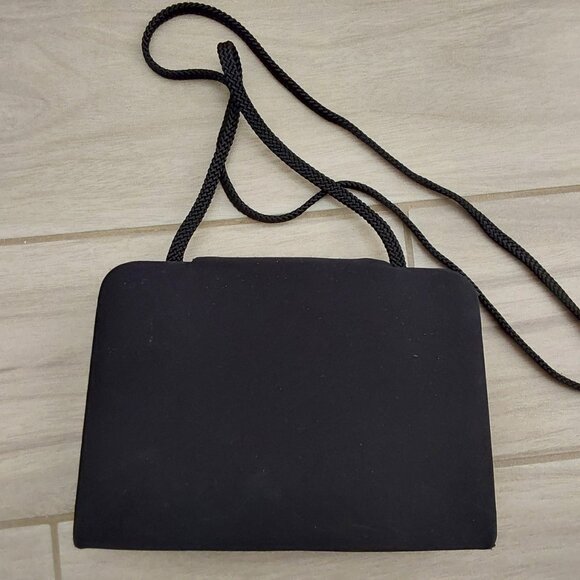 Marshall Field Vintage Black Fabric Crossbody Hard Shell Evening Handbag. - Picture 6 of 6